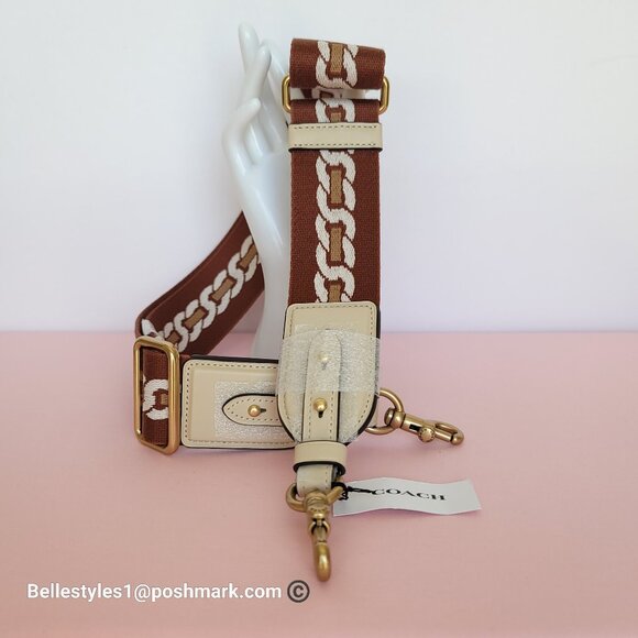 COACH Webbing Strap With Chain Stripe Print and Glovetanned Leather-Ivory multi⭐ - Picture 6 of 15